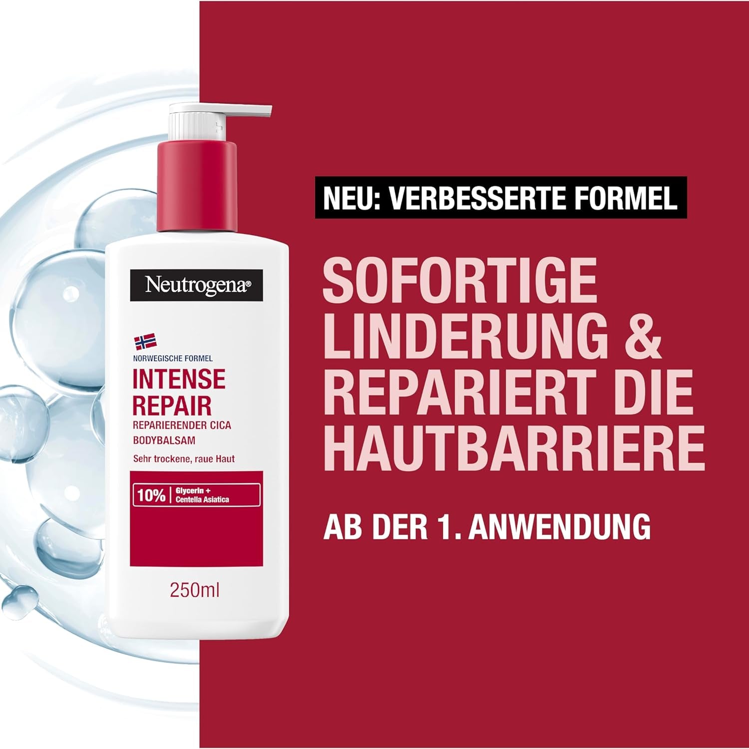 Neutrogena Norwegische Formel Intense Repair Reparierender CICA Bodybalsam 250 Ml Körperlotion Für Eine Sofortige Linderung Und Mehr Feuchtigkeit Bei Sehr Trockener, Rauer Haut