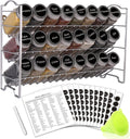 SWOMMOLY Spice Rack Organizer with 24 Empty Glass Spice Jars, 396 Spice Labels with Chalk Marker and Funnel Complete Set, for Countertop, Cabinet or Wall Mount, Silver
