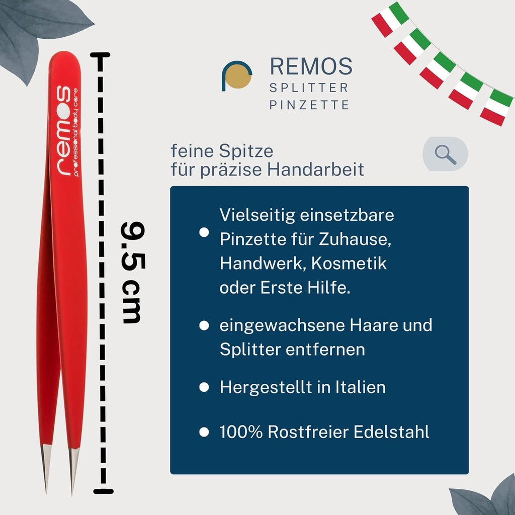 REMOS Splitterpinzette - Edelstahl [INOX] Rostfrei 9.5 Cm - Feine Spitze Rot