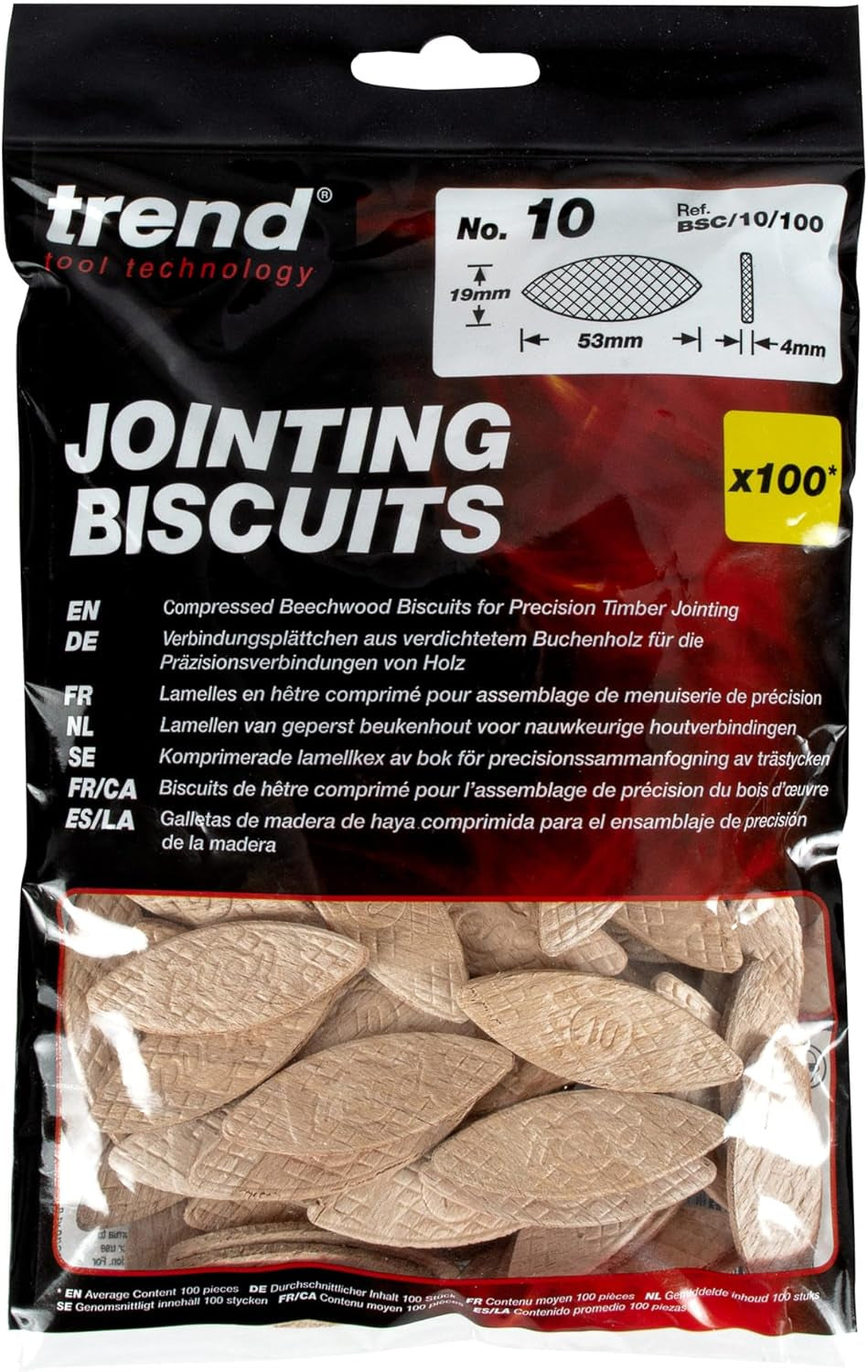 Trend 100Pcs Beechwood Joining Biscuits (No. 10) for Woodworking, Joinery, and Furniture Framing, BSC/10/100
