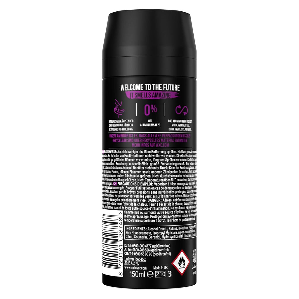 Axe Deospray Excite Deodorant without Aluminum with Effective Protection against Body Odor 3-Pack (3X 150 Ml)