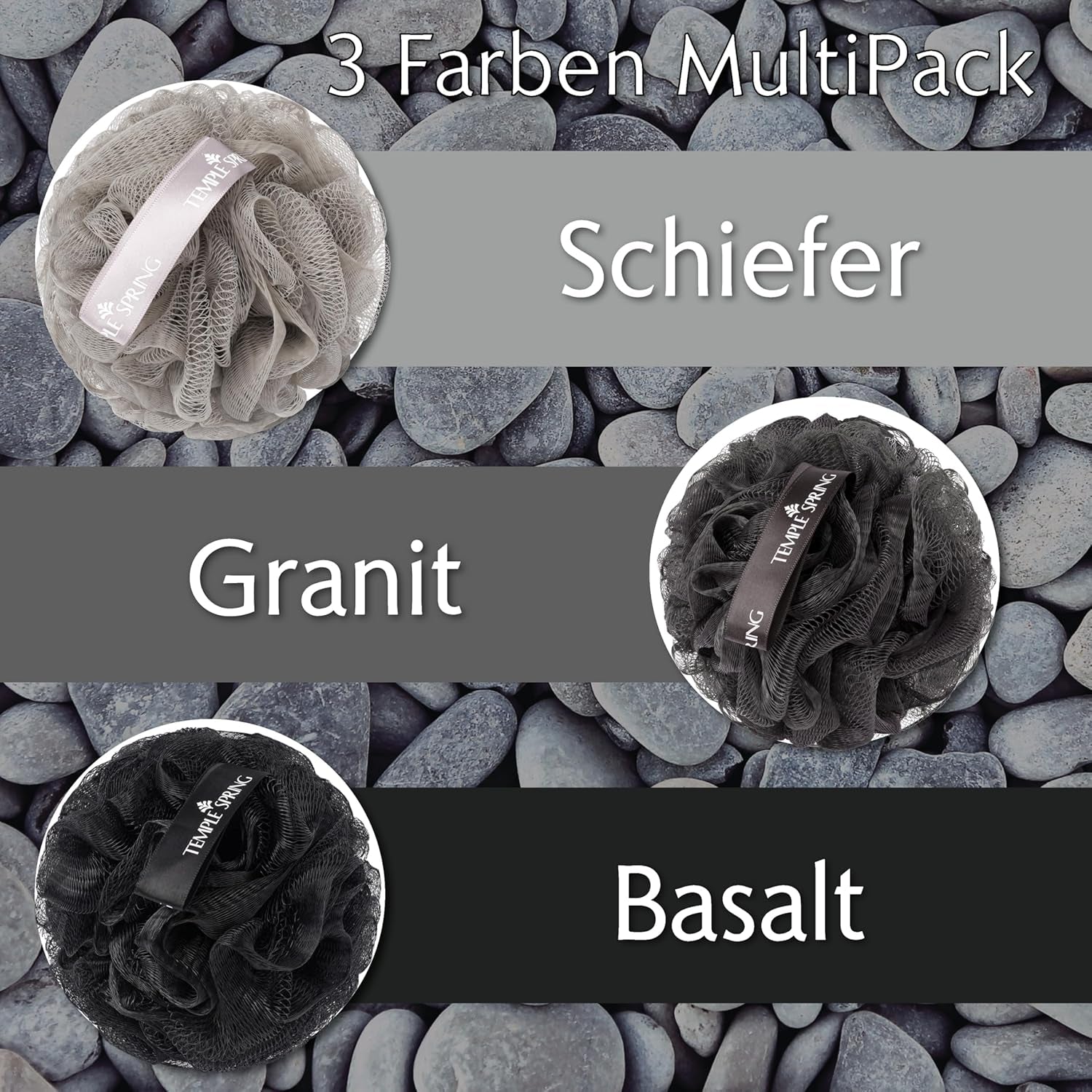 Temple Spring Recycelter Duschschwamm, Körperpeeling Badeschwamm, Luffa Schwamm, Peeling Schwamm Für Eingewachsene Haare, Waschschwamm Körper, Loofah Body Scrubber, Duschschwamm Körper - Kiesstrand