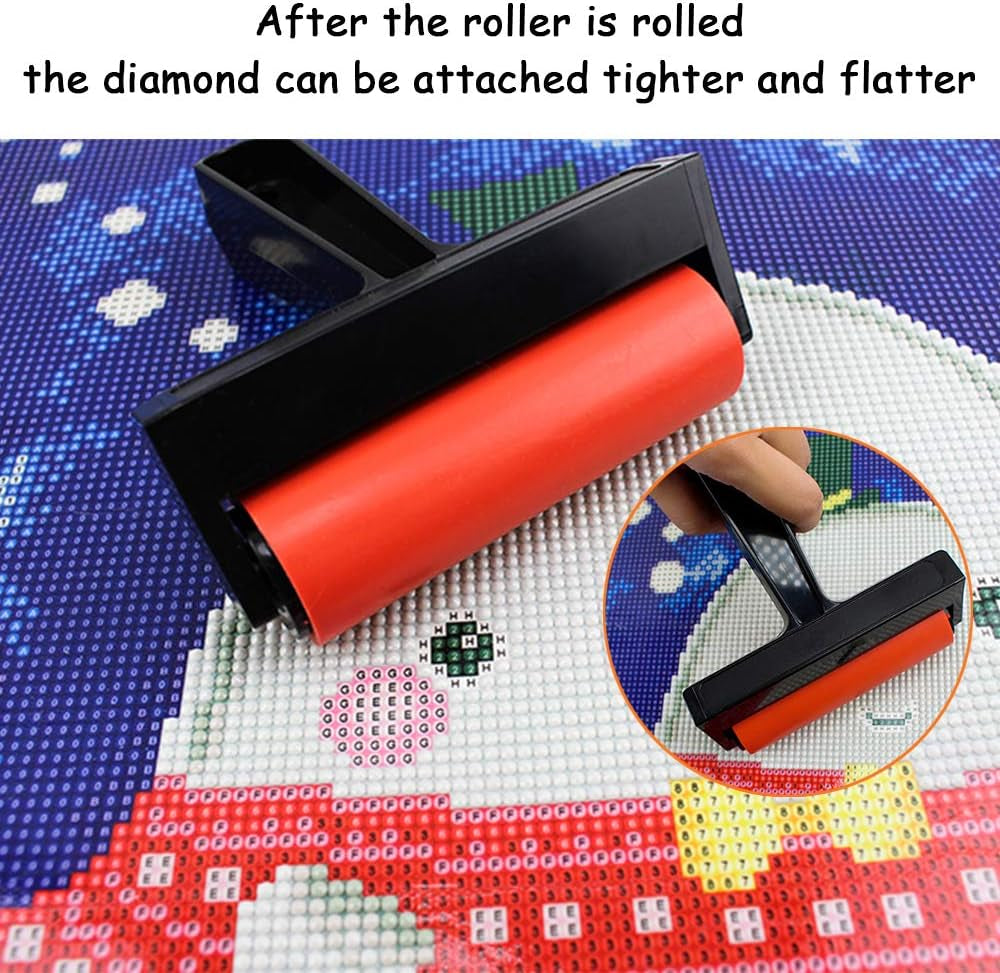 Diamond Painting Zubehör,52Tlg DIY 5D Diamond Painting Werkzeug Set,Diamant Malerei Werkzeuge Kits Diamant Stifte Zubehör Mit Stift, Pinzette, Taschen,Klebeton,Kunststoffschale (With Roller)