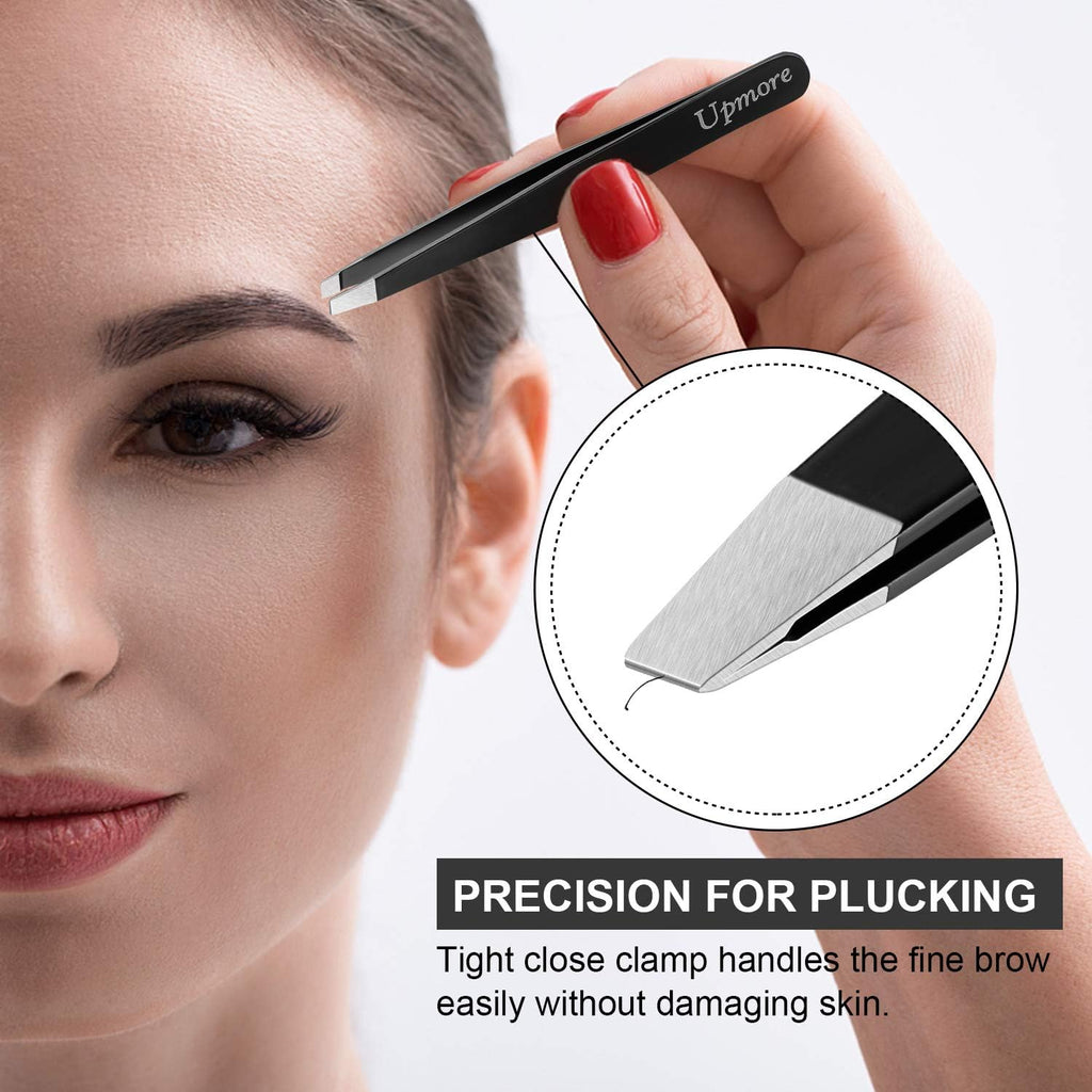 Upmore 4X Pinzette Set Edelstahl - Schwarz Augenbrauenpinzette Set Schere Pinzette, Gerade Schräge Spitze Zupfpinzette Splitterpinzette Spitzpinzette Für Frauen Und Männer
