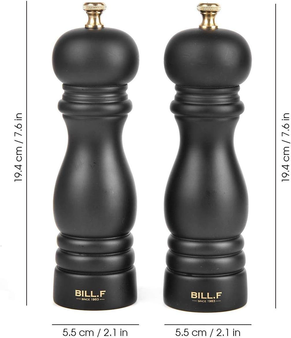 BILL.F Salt and Pepper Grinder Wooden Pepper Mill Grinder Salt Pepper Shakers Set of 2 with Adjustable Ceramic Rotor- 7 Inch