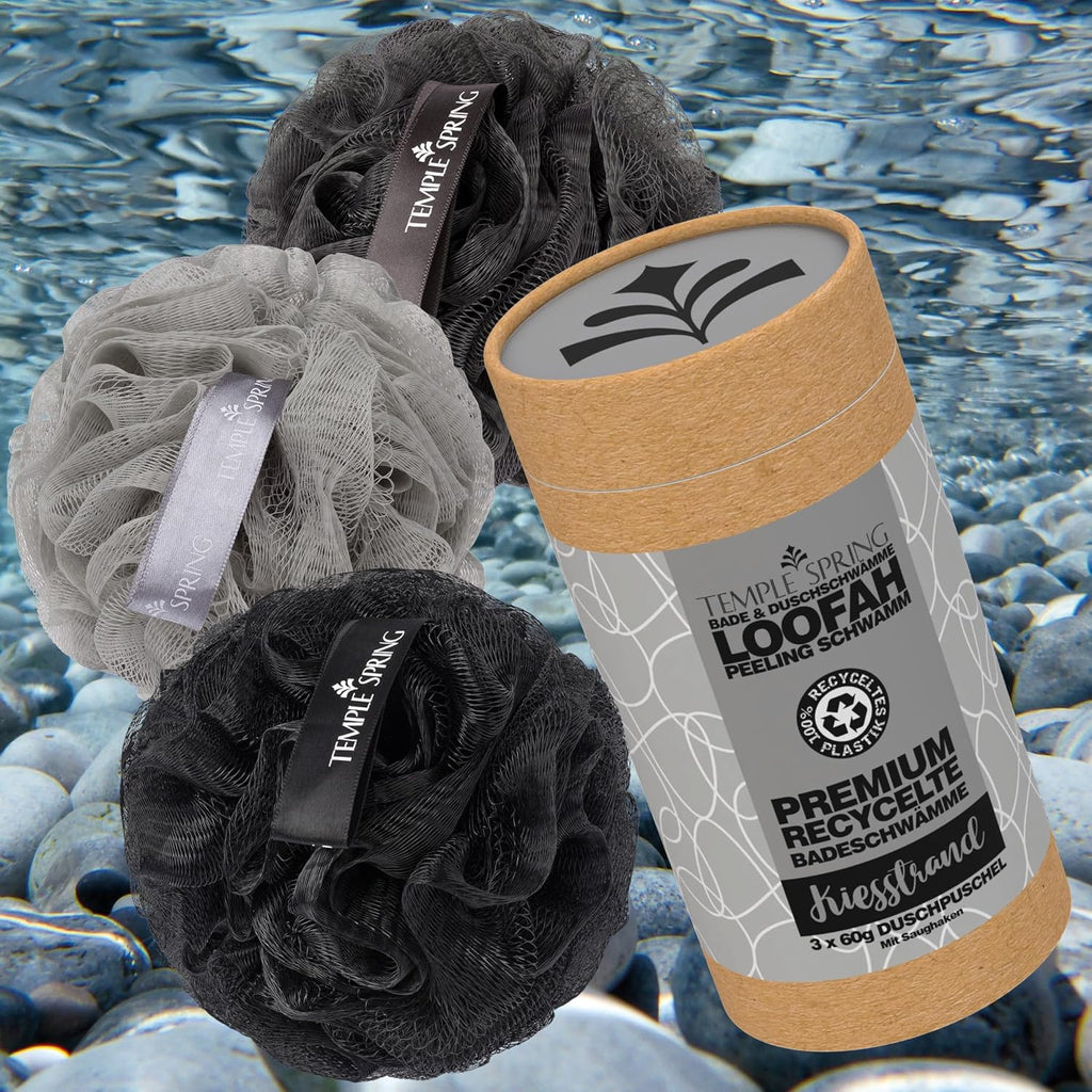 Temple Spring Recycelter Duschschwamm, Körperpeeling Badeschwamm, Luffa Schwamm, Peeling Schwamm Für Eingewachsene Haare, Waschschwamm Körper, Loofah Body Scrubber, Duschschwamm Körper - Kiesstrand