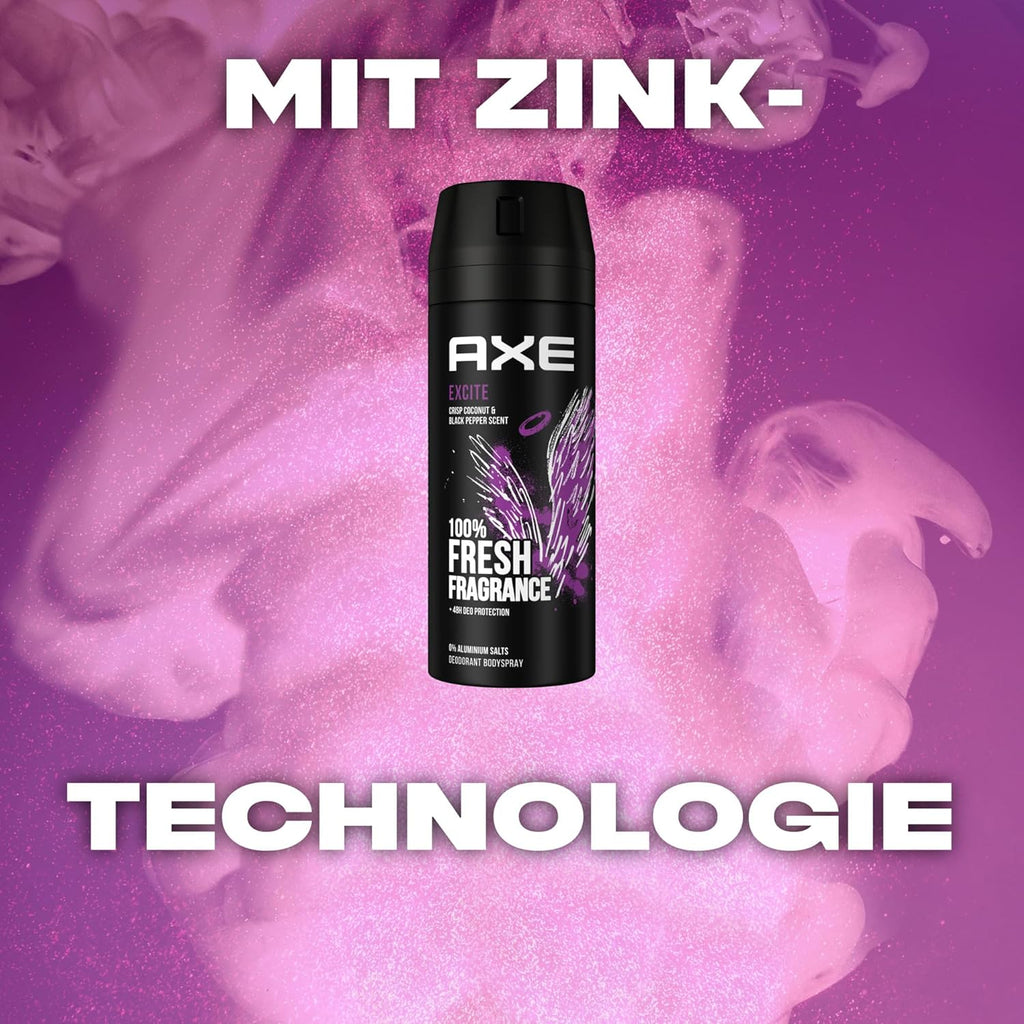 Axe Deospray Excite Deodorant without Aluminum with Effective Protection against Body Odor 3-Pack (3X 150 Ml)
