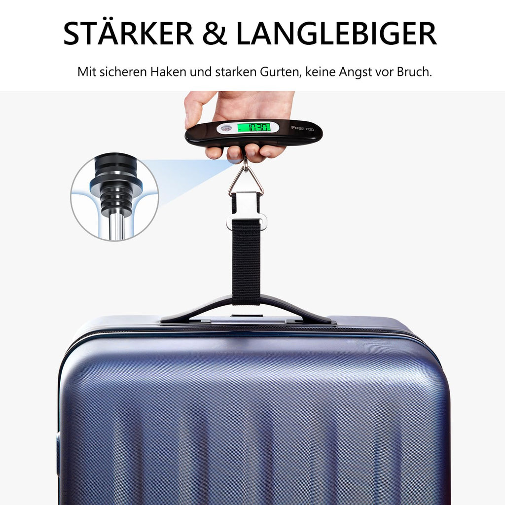 FREETOO Gepäckwaage Tragbare Digitale Kofferwaage Lcd-Anzeige Mit Hintergrundbeleuchtung Tara-Funktion Praktisch Für Reisen/Familienleben Bis 50KG (Schwarz)