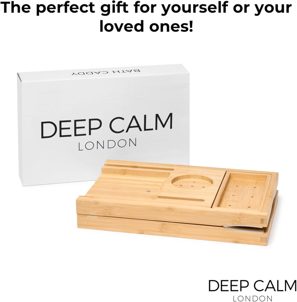 Badewannenablage - Verstellbares Bambus-Badewannenbrett - Rutschfeste Badewannenablage Passend Für Die Meisten Badewannen - Hält Buch, Ipad, Telefon, Glas, Kerze (Natural)