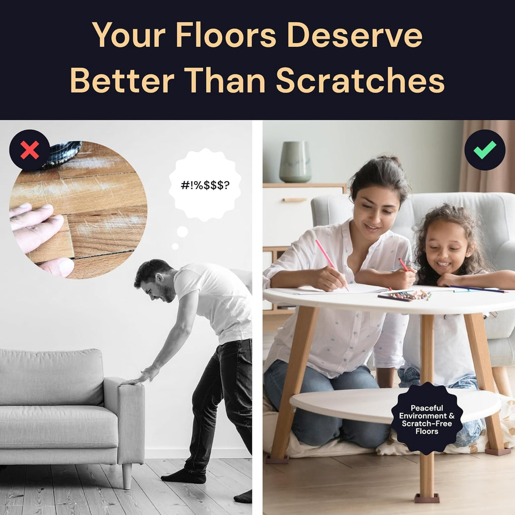 Castermaster Non-Slip Rubber Furniture Pads - 3 in X 3 in Set of 4 Brown - Floor Protectors for Hardwood Floors & Chairs - Grippers & Rubber Feet for Furniture