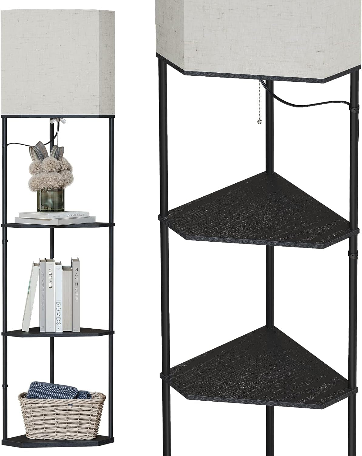 SUNMORY Floor Lamp with Shelves, Modern Square Standing Lamp with 3 Color Temperature Bulb, Corner Display Bookshelf Lamp for Living Room and Bedroom(Black)