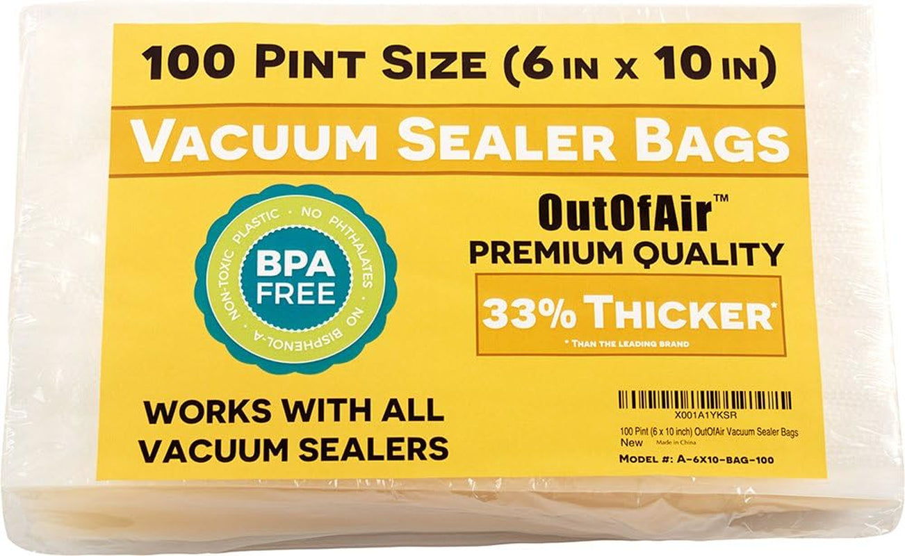 100 Vacuum Sealer Bags: Gallon Size (11" X 16") by Outofair Works with Foodsaver & Other Machines - 33% Thicker BPA Free, Commercial Grade, 11 X 16 Inches