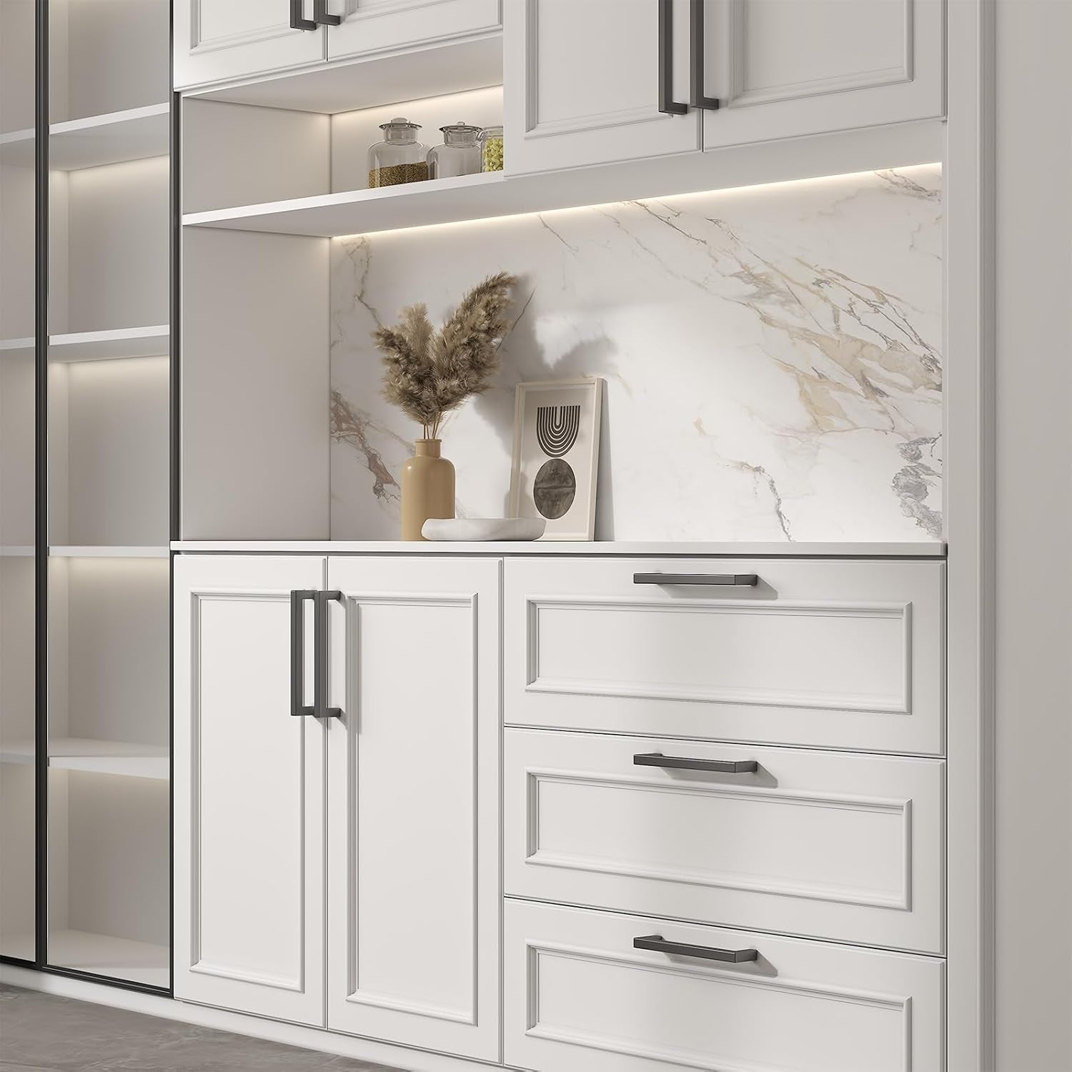 Goldenwarm 10 Pack Black Square Bar Cabinet Pull Drawer Handle Stainless Steel Modern Hardware for Kitchen and Bathroom Cabinets Cupboard,Center to Center 10In(256Mm) Black Drawer Pulls