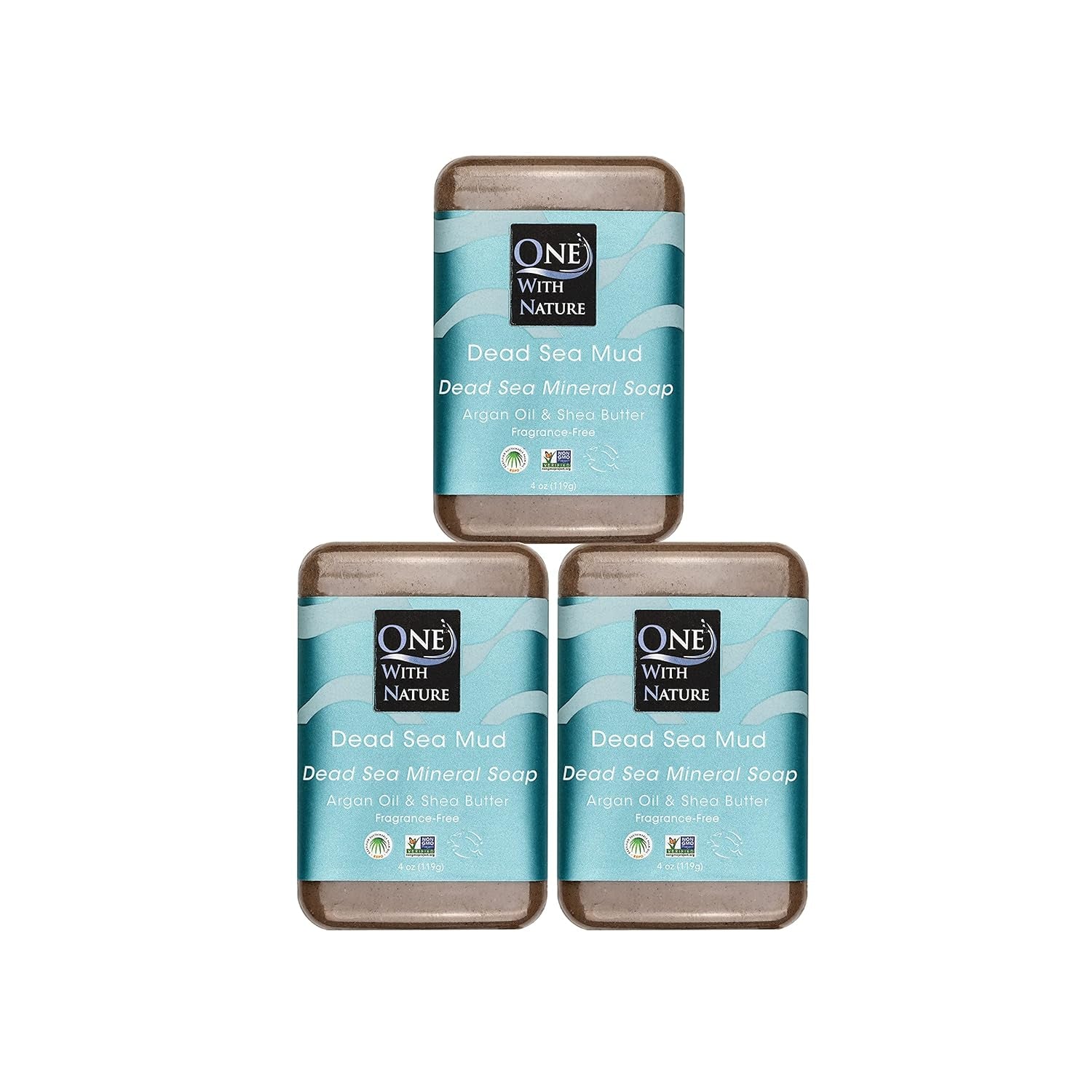 One with Nature Dead Sea Salt Lemon Sage Soap 4Oz 3-Pack – Purifying and Exfoliating Soap Bar with Dead Sea Minerals for Face & Body, for Men & Women