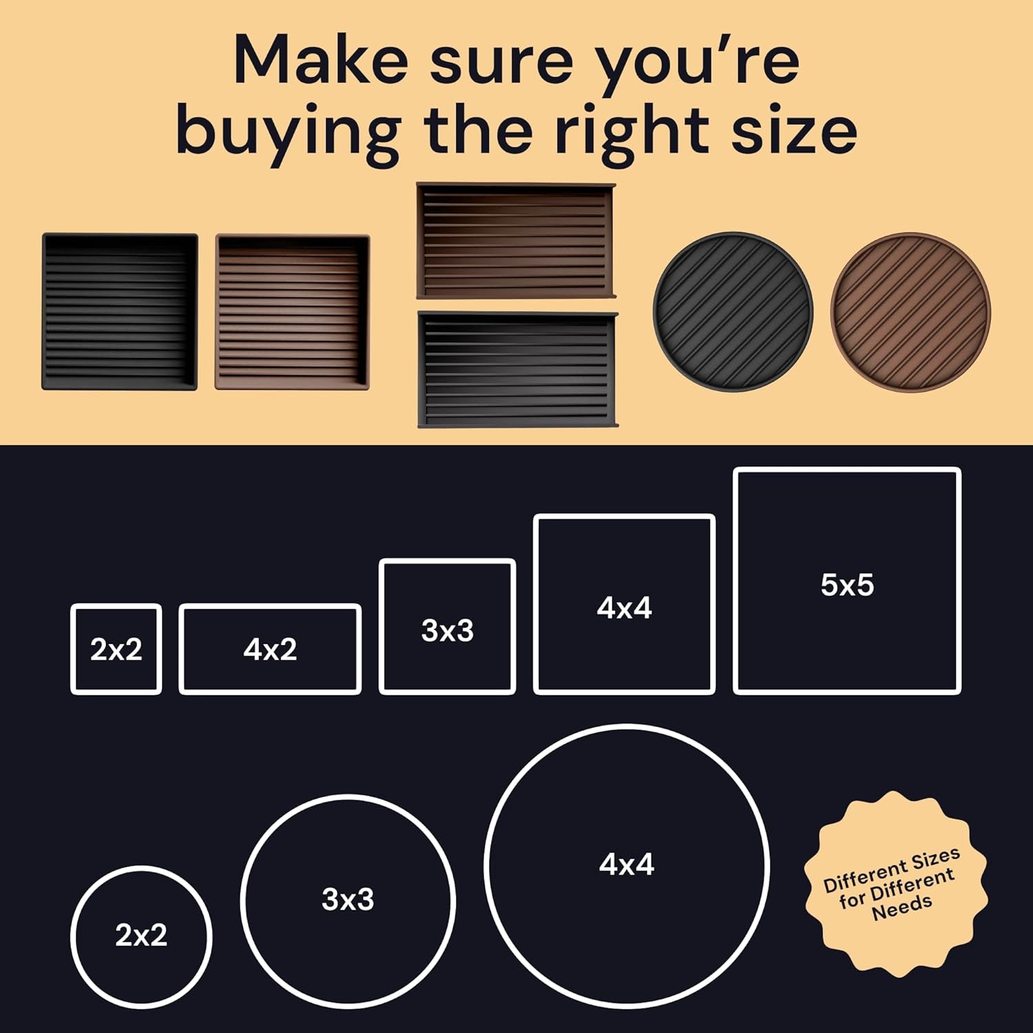 Castermaster Non-Slip Rubber Furniture Pads - 3 in X 3 in Set of 4 Brown - Floor Protectors for Hardwood Floors & Chairs - Grippers & Rubber Feet for Furniture