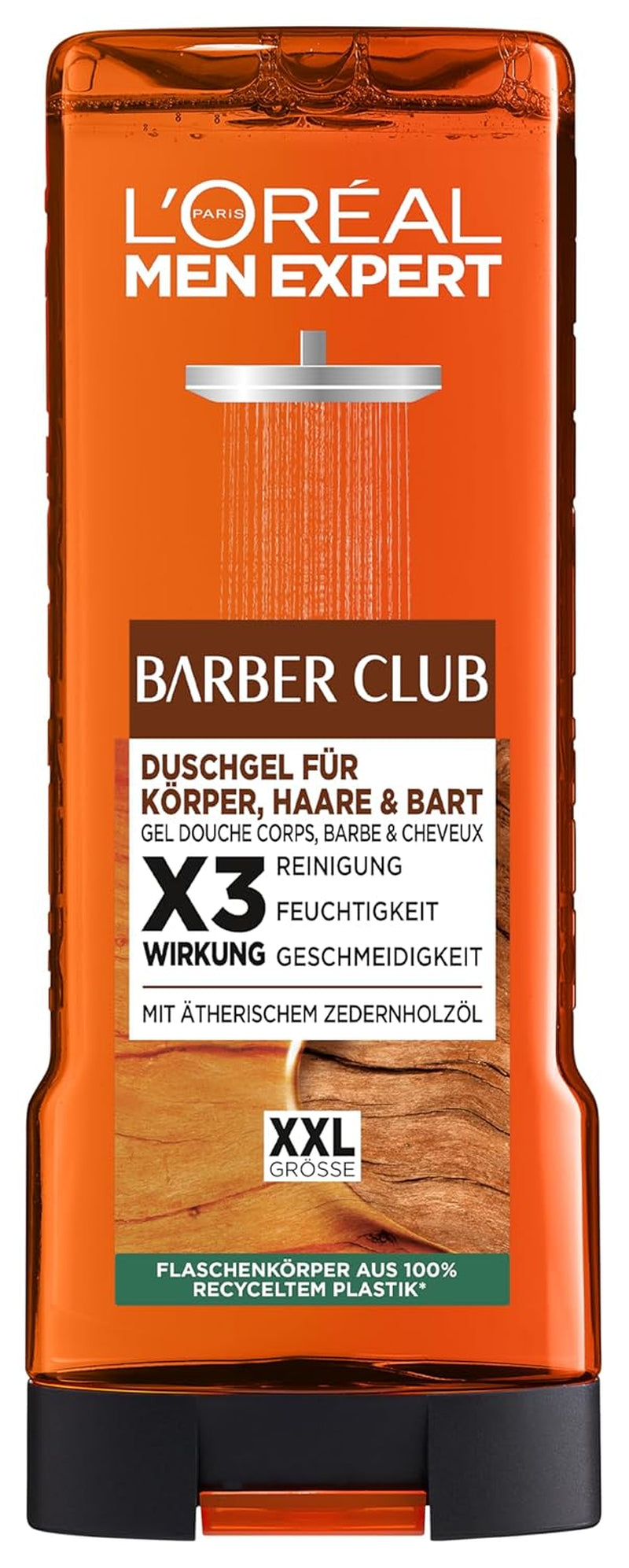L'Oréal Men Expert XXL Duschgel Und Shampoo Für Männer, Duschbad Zur Reinigung Von Körper, Haar, Gesicht Und Bart, Herren Körperpflege Mit Holzigem Duft Und Zedernholzöl, Barber Club, 1 X 400 Ml