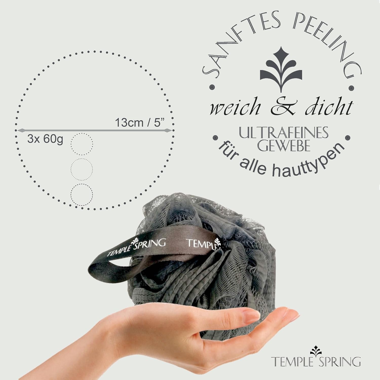 Temple Spring Recycelter Duschschwamm, Körperpeeling Badeschwamm, Luffa Schwamm, Peeling Schwamm Für Eingewachsene Haare, Waschschwamm Körper, Loofah Body Scrubber, Duschschwamm Körper - Kiesstrand