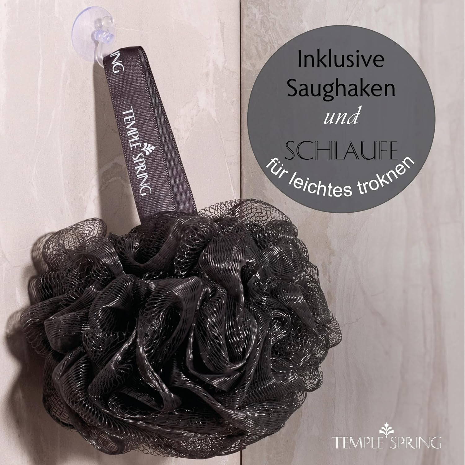 Temple Spring Recycelter Duschschwamm, Körperpeeling Badeschwamm, Luffa Schwamm, Peeling Schwamm Für Eingewachsene Haare, Waschschwamm Körper, Loofah Body Scrubber, Duschschwamm Körper - Kiesstrand