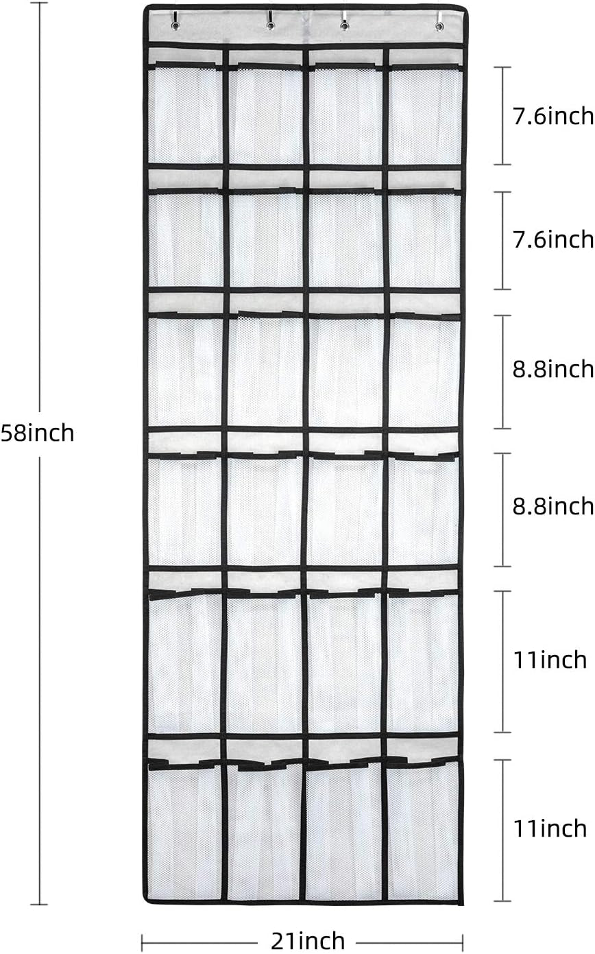 over the Door Shoe Organizer, Hanging Shoe Organizer with 24 Mesh Large Pockets Door Shoe Rack Organizer for Men Women Kids Hanging Shoe Storage Bag.(White)