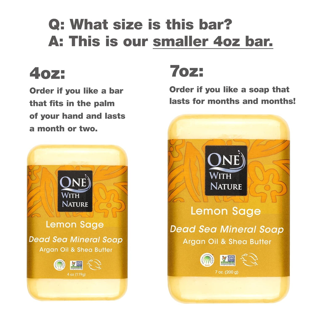 One with Nature Dead Sea Salt Lemon Sage Soap 4Oz 3-Pack – Purifying and Exfoliating Soap Bar with Dead Sea Minerals for Face & Body, for Men & Women