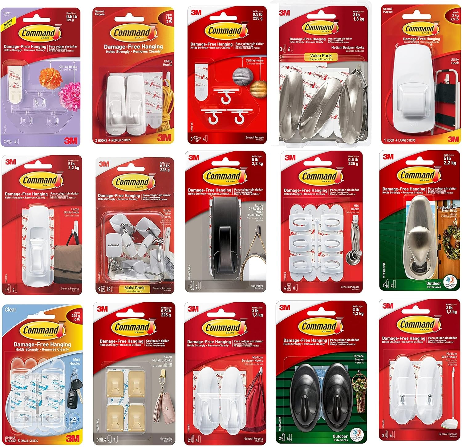 Designer Hooks, Medium, Brushed Nickel, 3-Hooks (17081BN-3ES), Great for Dorm Decor