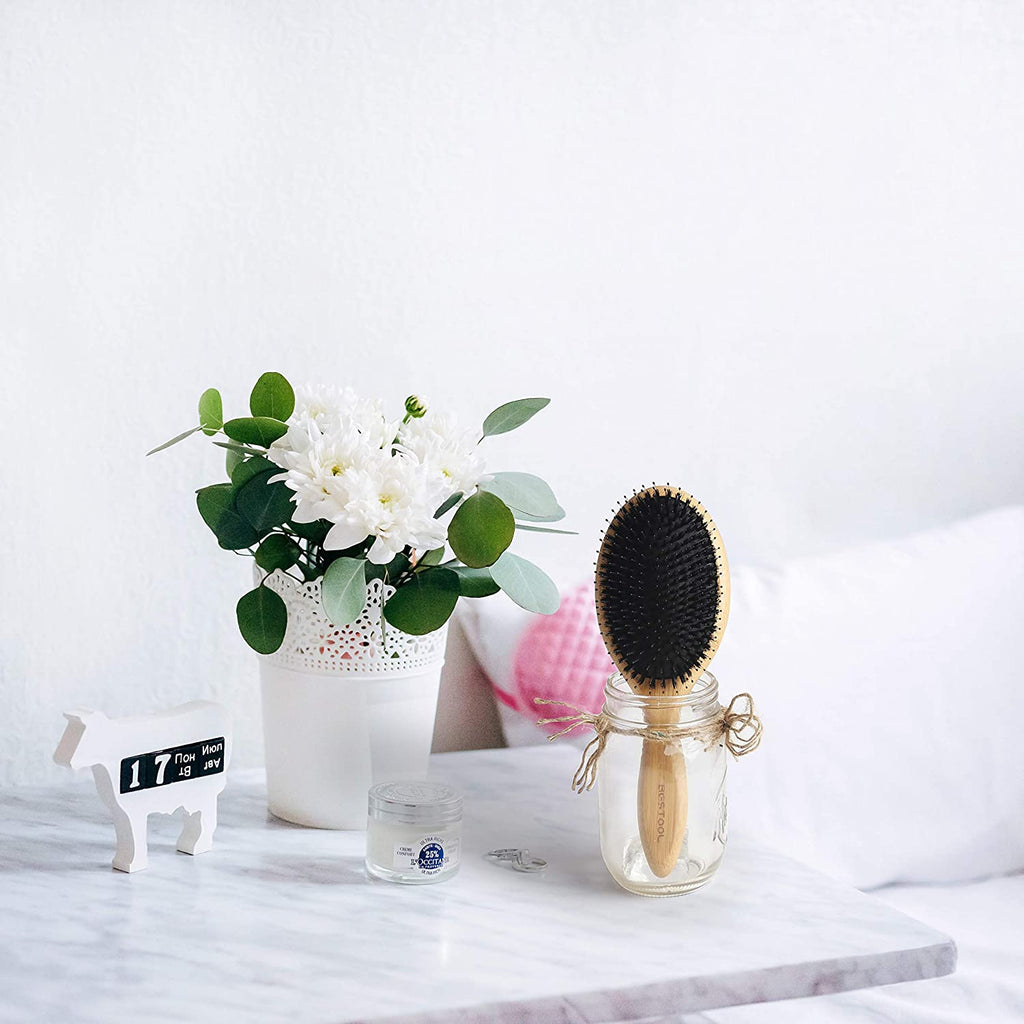 BESTOOL Haarbürste, Wildschweinborsten Haarbürste Mit Nylonstiften, Professionelle Bambus Paddel Bürste Zur Haarentwirrung Und Detangling, Verbesserung Der Haartextur (Runde)