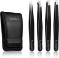 Upmore 4X Pinzette Set Edelstahl - Schwarz Augenbrauenpinzette Set Schere Pinzette, Gerade Schräge Spitze Zupfpinzette Splitterpinzette Spitzpinzette Für Frauen Und Männer