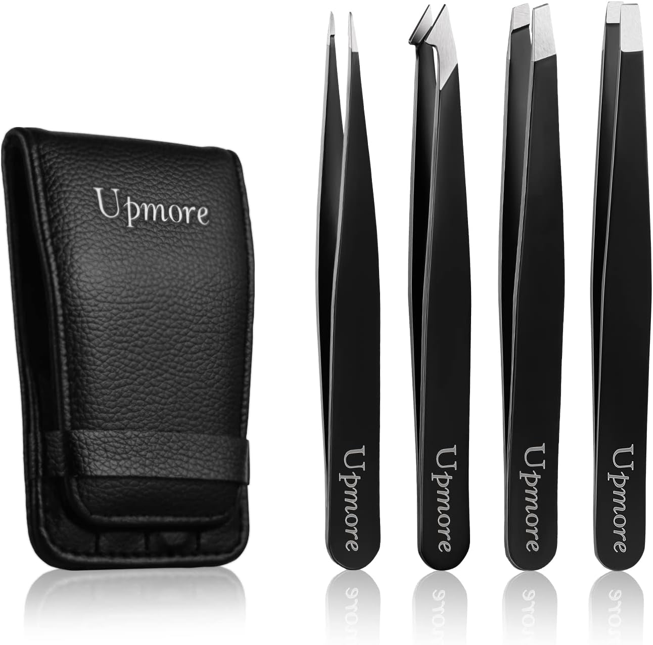 Upmore 4X Pinzette Set Edelstahl - Schwarz Augenbrauenpinzette Set Schere Pinzette, Gerade Schräge Spitze Zupfpinzette Splitterpinzette Spitzpinzette Für Frauen Und Männer