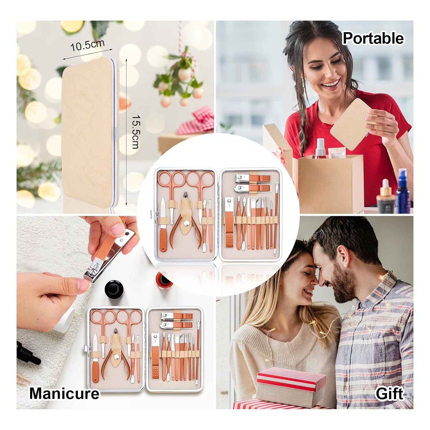 Maniküre Set - Nagelset Für Männer - Edelstahl Nagelknipser Set - Professionelles Pediküre Set Fußpflege - Nagelpflege Zubehör Für Fußnägel & Fingernägel - Tragbares Nail Kit(Roségold)