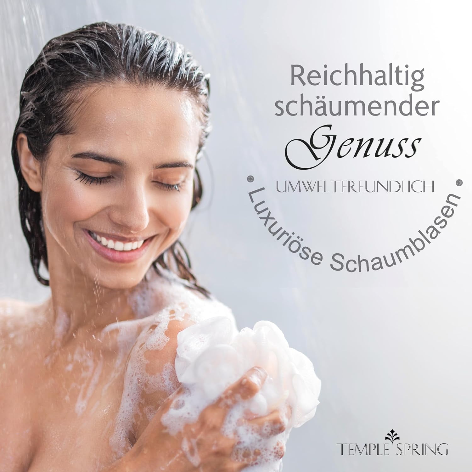 Temple Spring Recycelter Duschschwamm, Körperpeeling Badeschwamm, Luffa Schwamm, Peeling Schwamm Für Eingewachsene Haare, Waschschwamm Körper, Loofah Body Scrubber, Duschschwamm Körper - Kiesstrand
