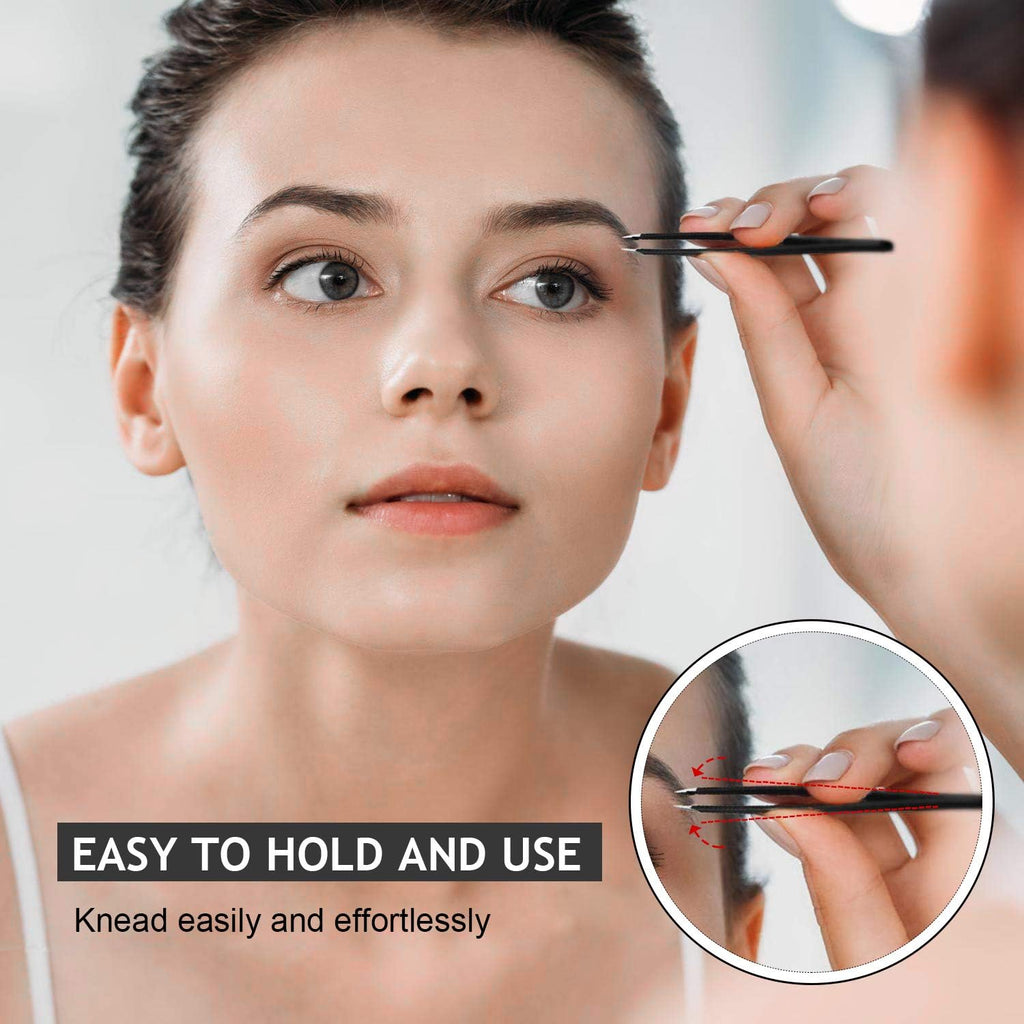 Upmore 4X Pinzette Set Edelstahl - Schwarz Augenbrauenpinzette Set Schere Pinzette, Gerade Schräge Spitze Zupfpinzette Splitterpinzette Spitzpinzette Für Frauen Und Männer