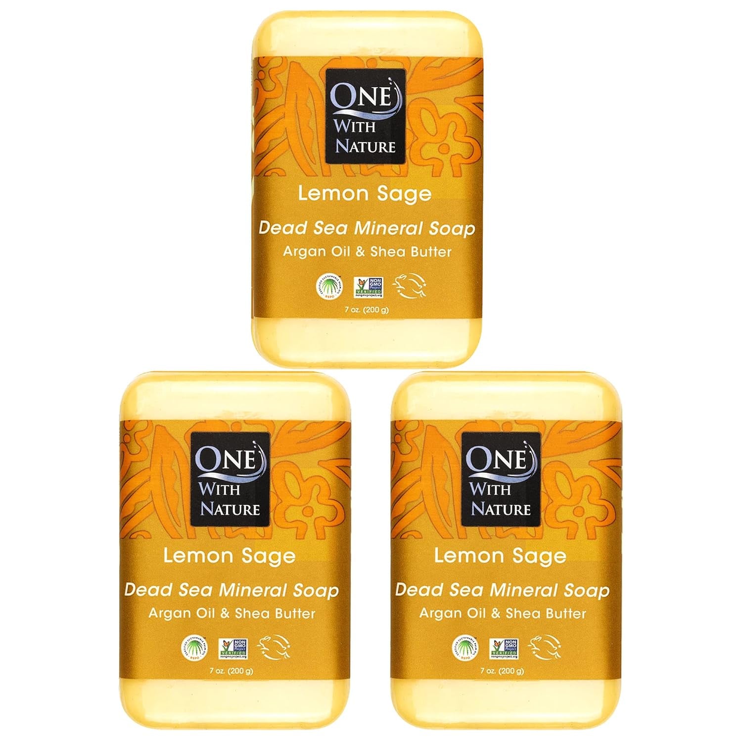 One with Nature Dead Sea Salt Lemon Sage Soap 4Oz 3-Pack – Purifying and Exfoliating Soap Bar with Dead Sea Minerals for Face & Body, for Men & Women