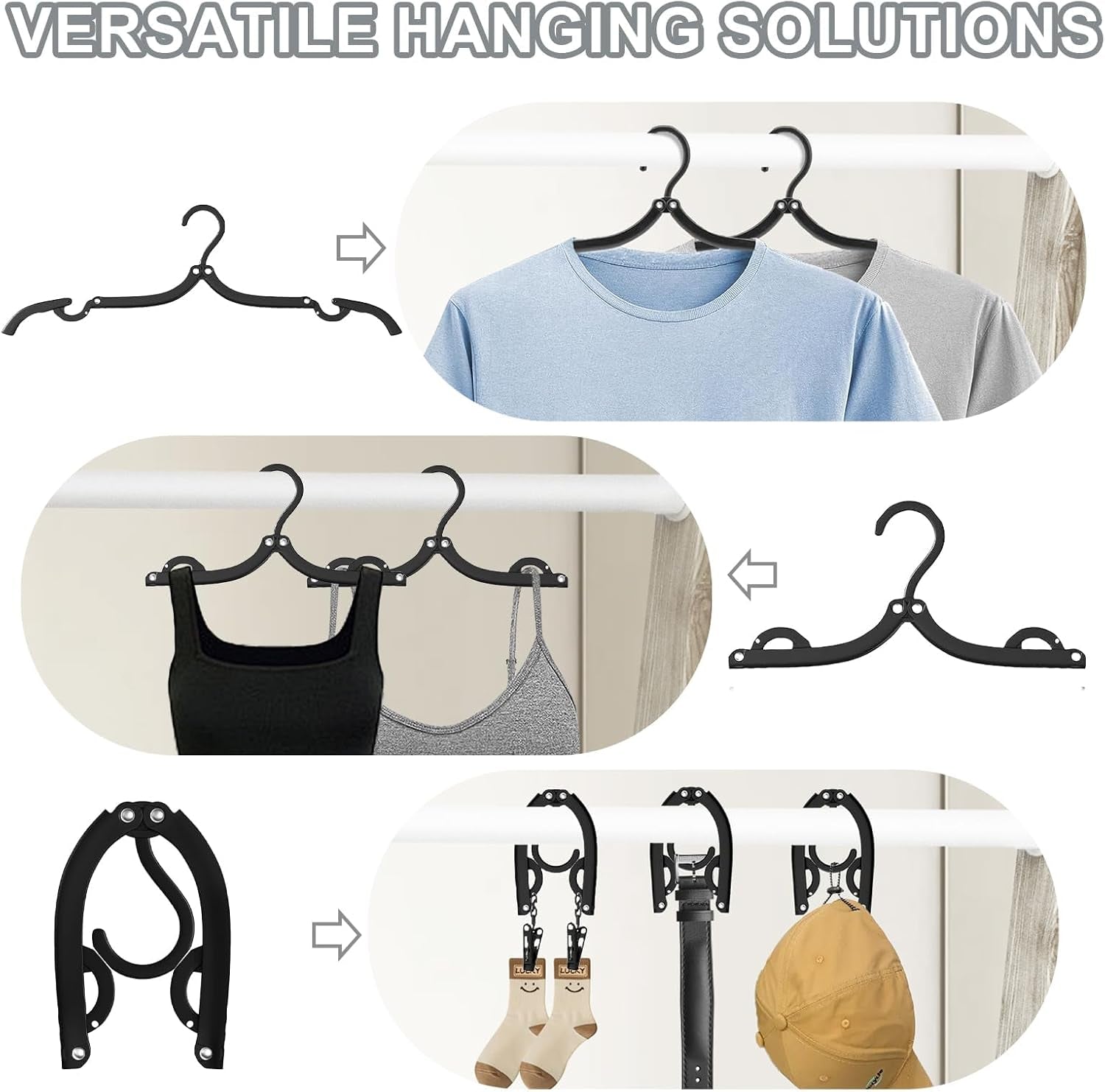 24 Pcs Travel Hangers - Portable Folding Clothes Hangers Travel Accessories Foldable Clothes Drying Rack for Trave (Black)