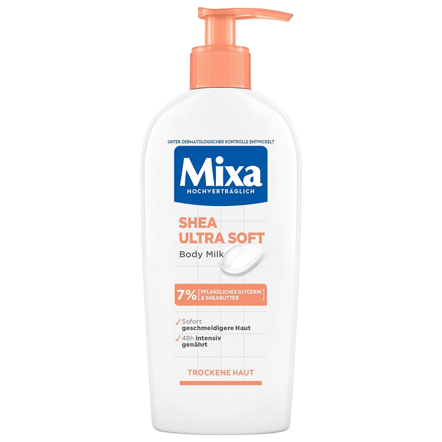 Mixa Shea Body Lotion, Mit Sheabutter Und Pflanzlichem Glycerin, Intensiv Nährende Körpermilch, Für Trockene Und Raue Haut, Pflegt & Hydratisiert Die Haut 48H Lang, Shea Ultra Soft Body Milk, 250 Ml