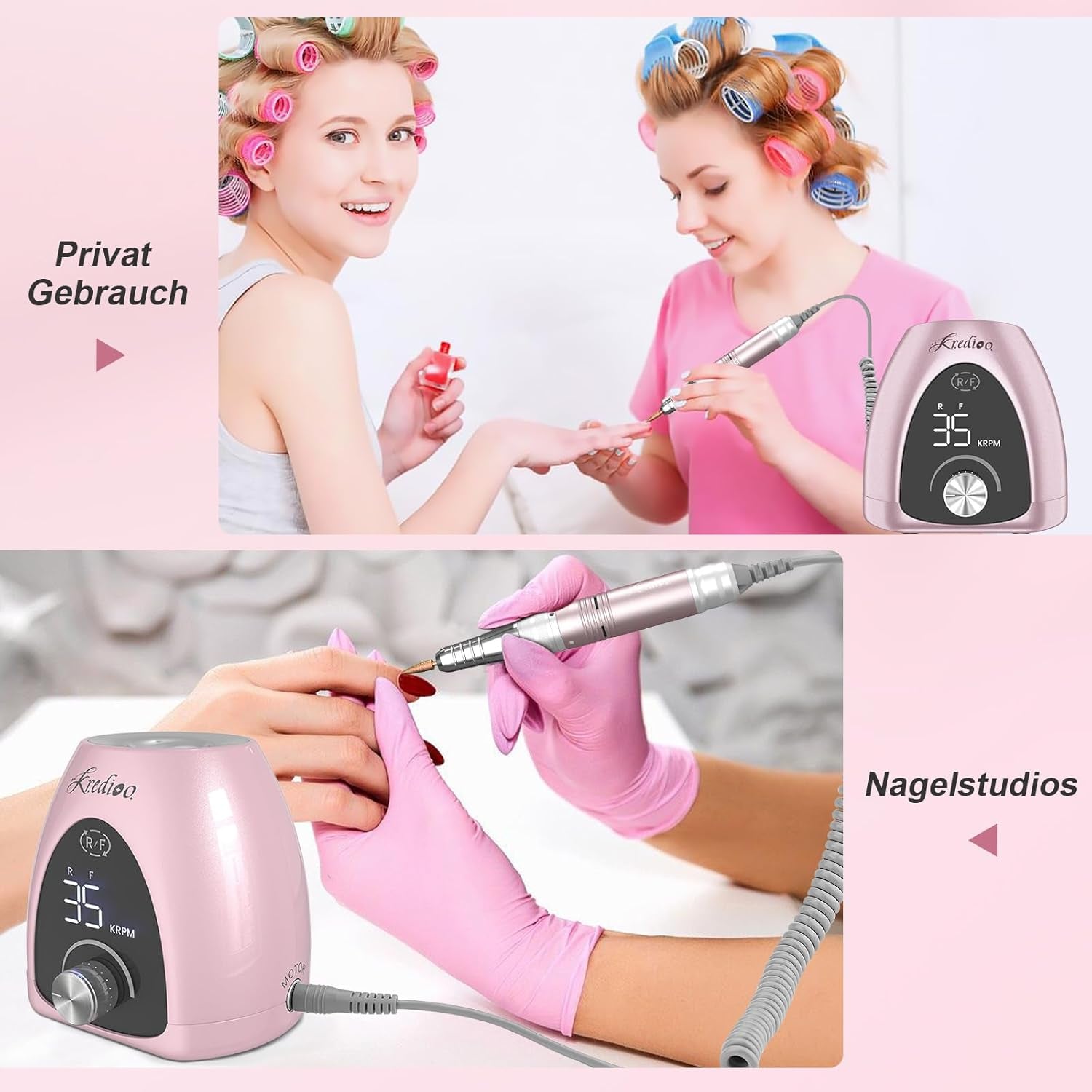 Nagelfräser Für Gelnägel 35000 U/Min Elektrische Nagelfräser 6 in 1 Maniküre Set Elektrisch Stufenlose Geschwindigkeit Mit LED Dislay Für Nagelhaut Shellac Acrylgel, Sicher Für Anfänger Profi