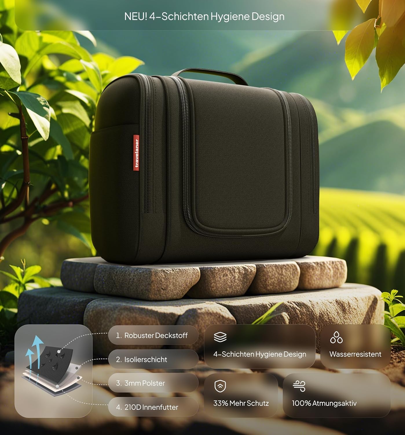 Kulturbeutel Zum Aufhängen Für Damen, Herren Und Kinder, 7 Liter Stauraum, 3-In-1 Kulturtasche, Kosmetiktasche Für Reise, Waschtasche, Waschbeutel, Wasserabweisend, Schwarz